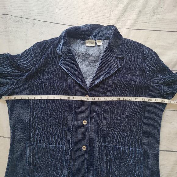 Chico's Size 2 (US L) Velvet Textured Collared Grandpa Cardigan navy cozy layer - Picture 5 of 7